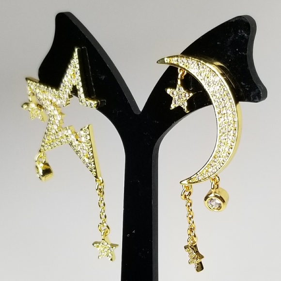NWT Pave CZ Moon and Star Earrings - Picture 3 of 11